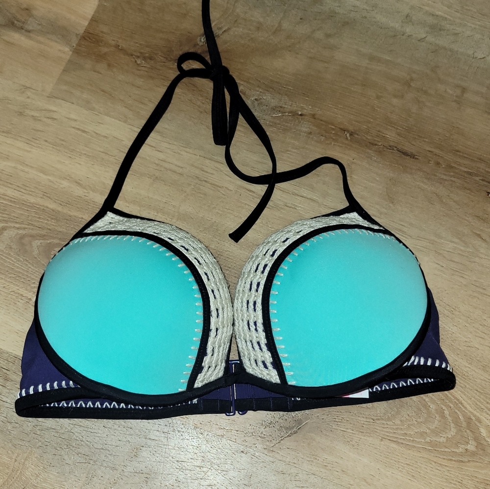 Teal and Black Bikini Top